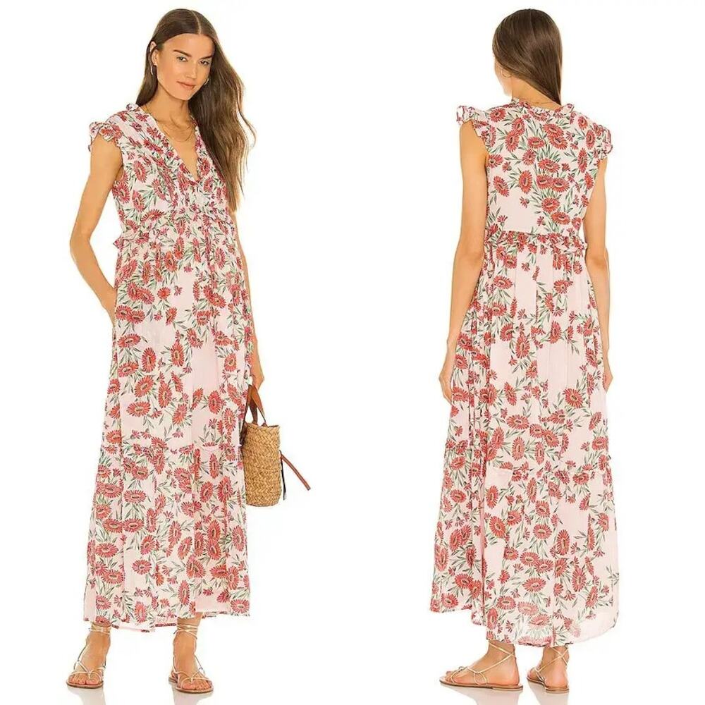 BANJANAN Constance Dress XS Dune Daisy Red Floral Cotton Maxi Dress - Picture 9 of 14